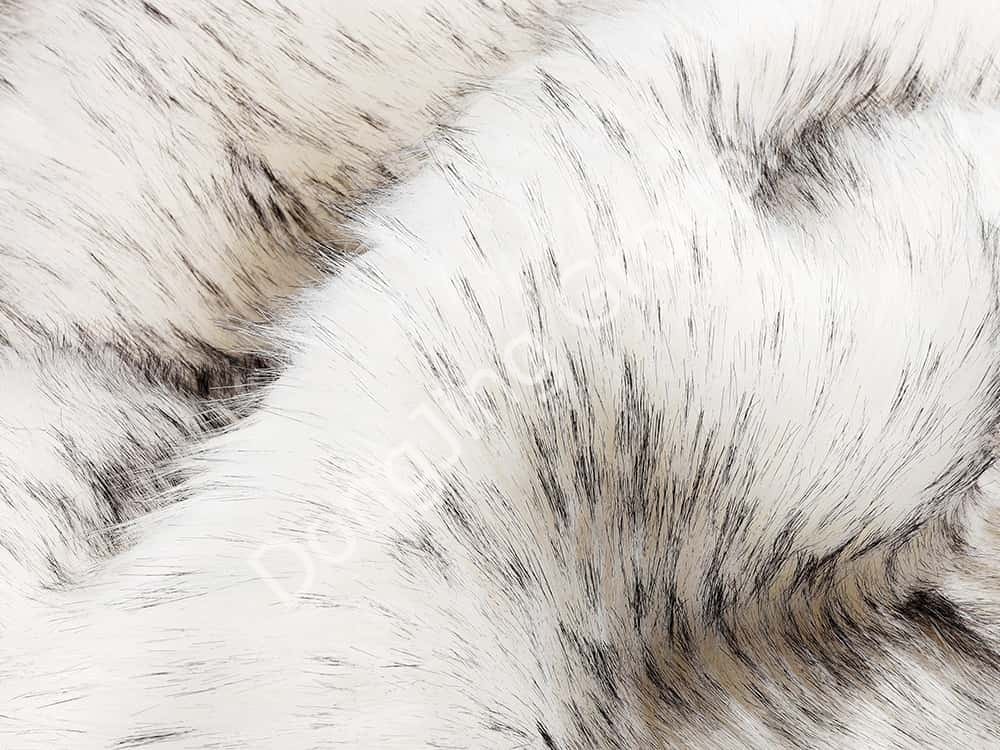 9W1127D-White تيمي أبيض مطبوع أسود شعر الراكون المدبب faux fur fabric